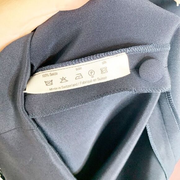 Akris Navy White Butterfly Sheer Overlay Silk Shift Button Dress Women’s Size 8 - Picture 8 of 13
